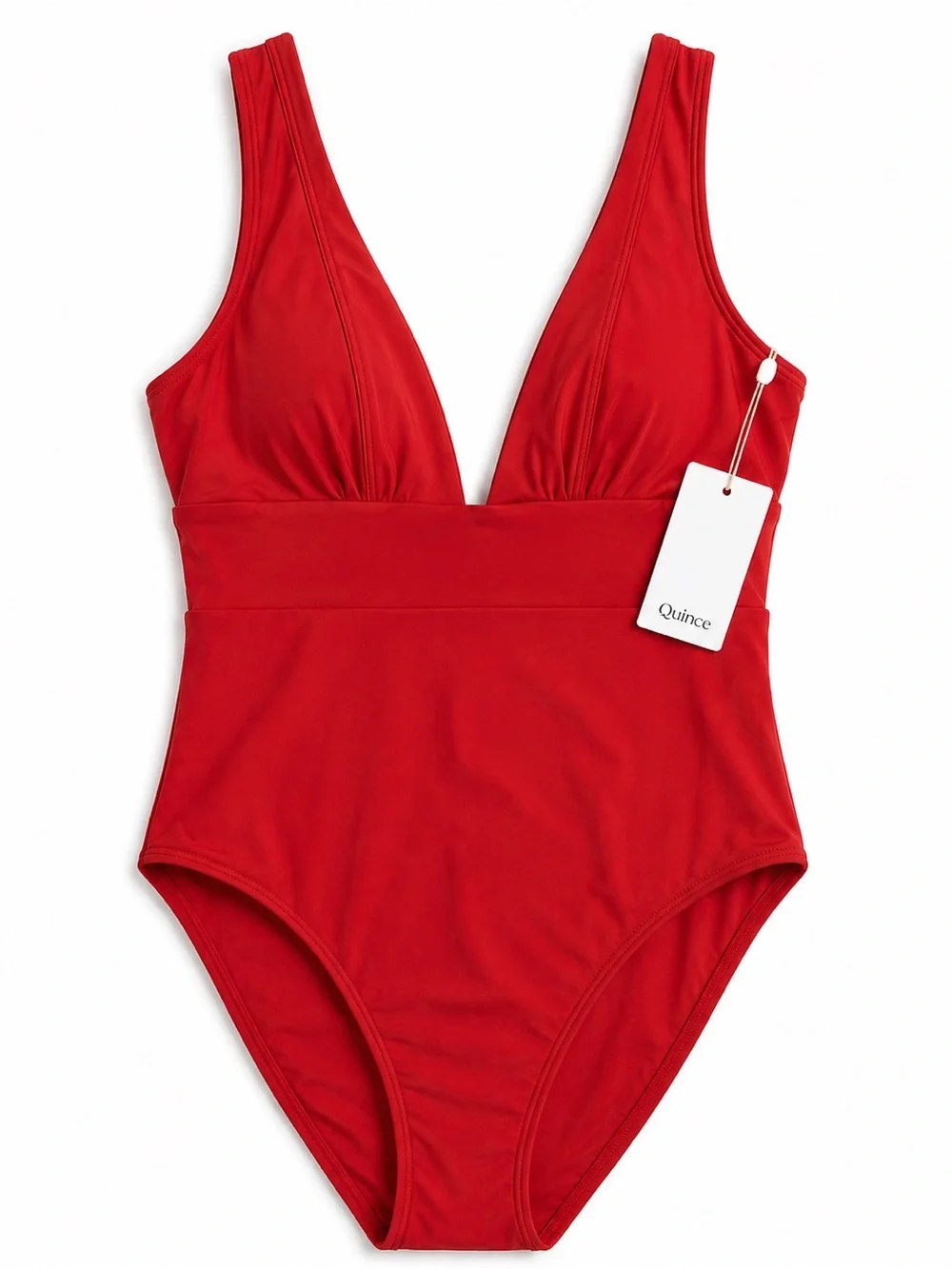 Quince Cherry Red Plunge One Piece Swimsuit | Size Medium | NWT